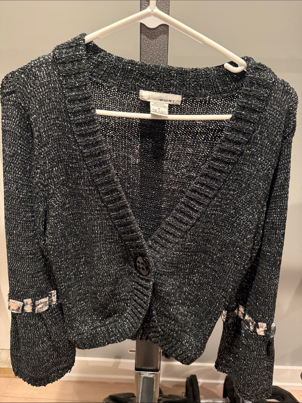 Worth Charcoal Metallic V-Neck Button Cardigan
